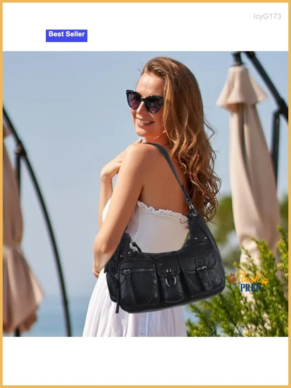 Soft Vegan Leather Hobo Bag Multi-Pocket Shoulder Purse Removable Strap Tote